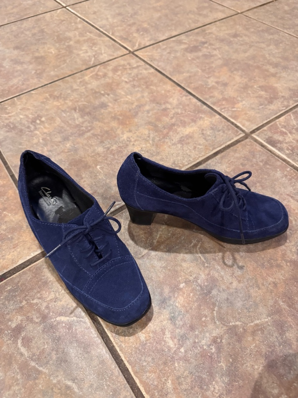 Clarks Navy Suede Lace-Up Low Heel Boots